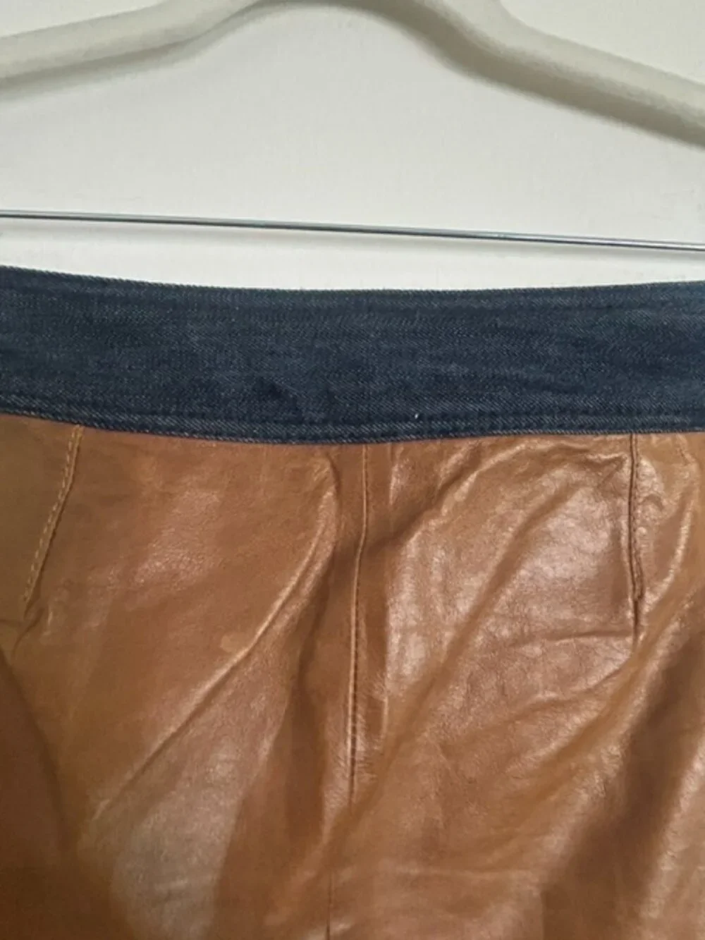 Michael Kors Genuine Leather and Denim Lined Pocket Side Zip Cargo Mini Skirt